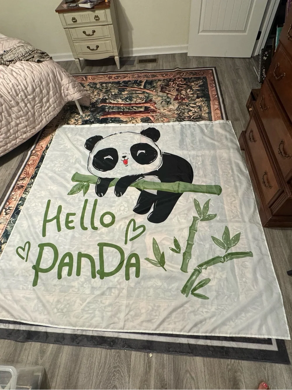 Kids Panda shower curtain.…White & Black with Green Accents
